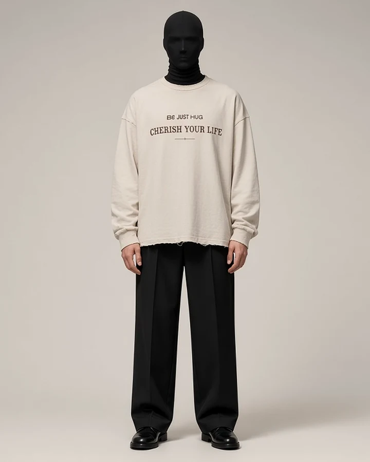 BJHG — Distressed Long-Sleeve Tee, in off-white (main image)