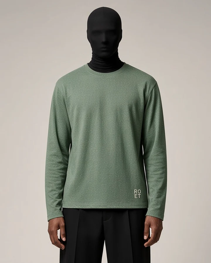 Randomevent — Poly-Linen Long-Sleeve Tee, in sage green