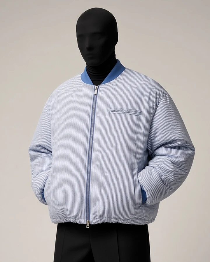 Randomevent — Striped MA-1 Flight Jacket, in blue/white pinstripe, navy rib collar