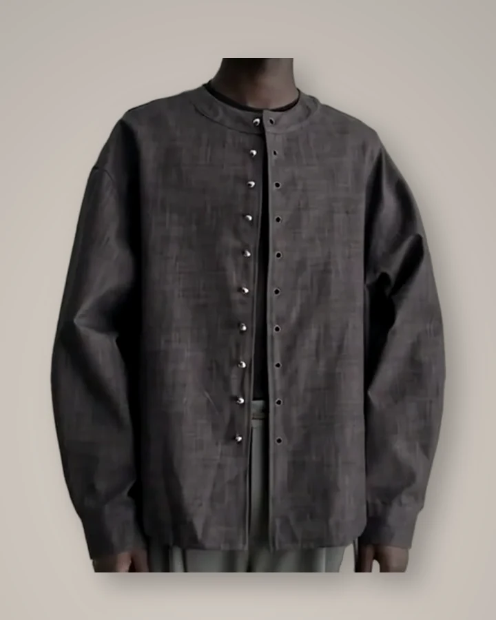 Collarless Snap-Button Shirt by RK8 Studio