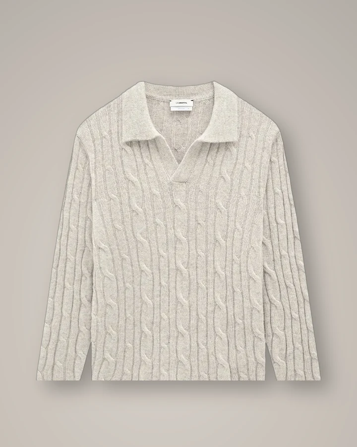 Unawares — Cable Polo Collar Sweater, in oatmeal/beige