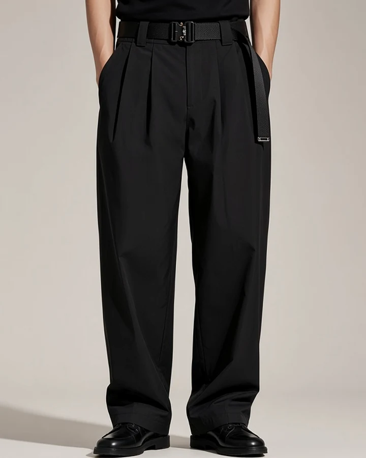 Unawares — Double-Pleat Belted Trouser, in black