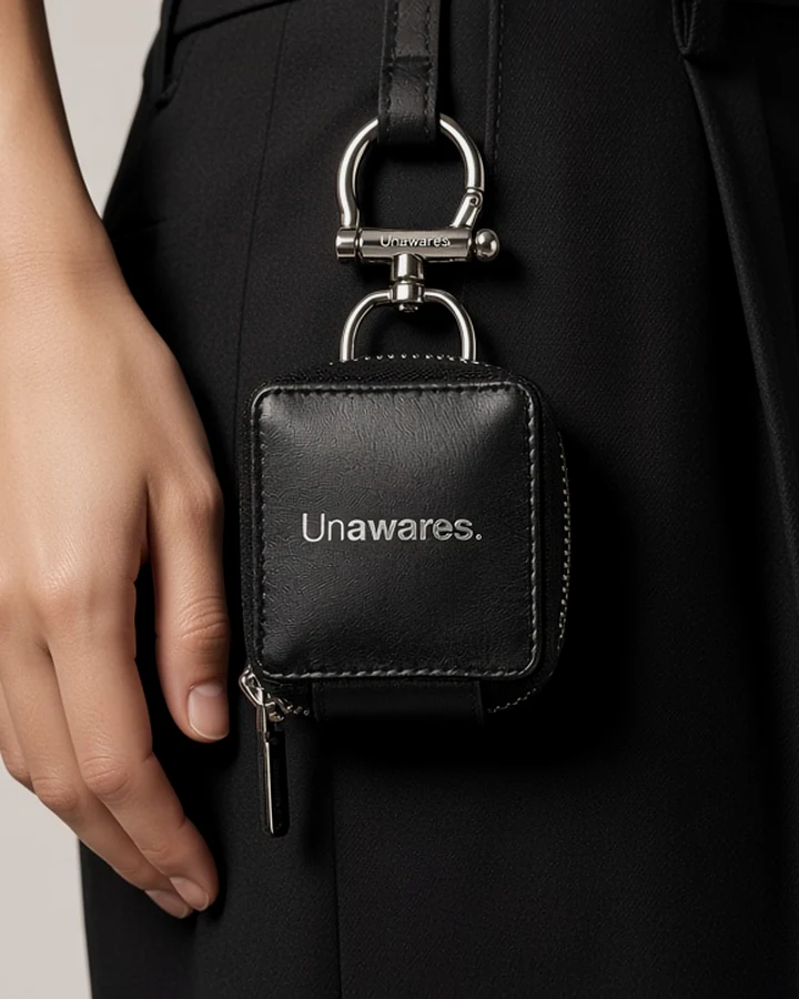 Unawares — Mini Leather Earphone Pouch, in black